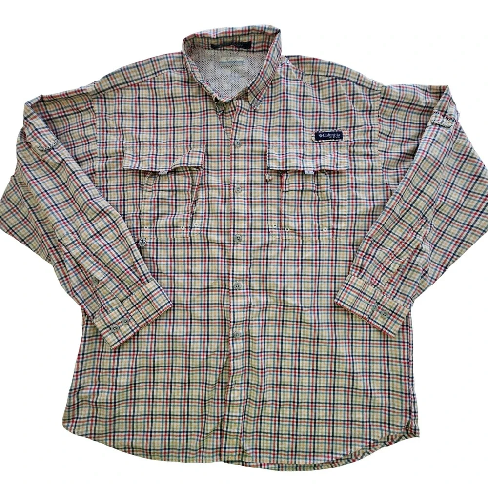 Columbia‎ PFG Super Bahama Fishing Shirt Mens XL Long Sleeve Plaid FM7188 Multi